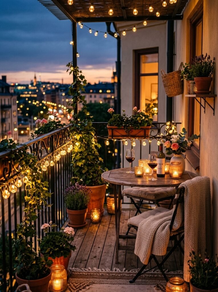 apartment balcony with fairy lights 202606141622