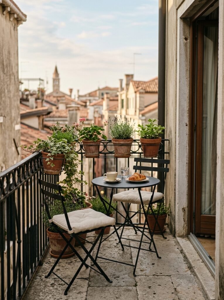 folding bistro set on a narrow balcony