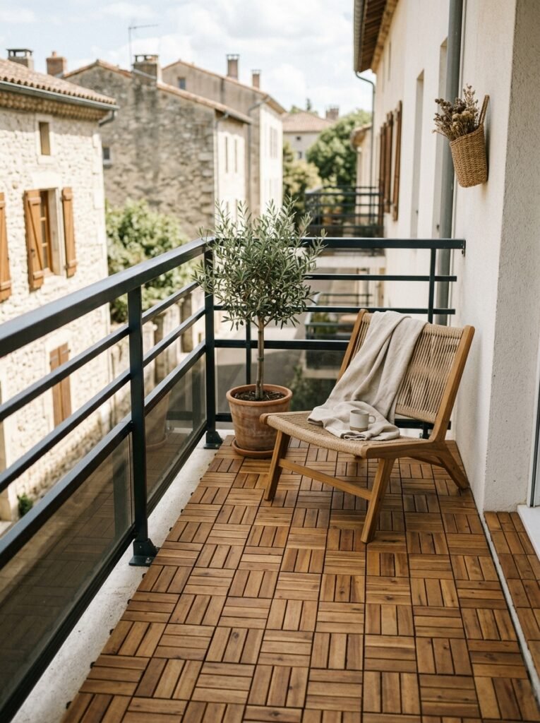 wooden deck tiles covering a balcony floor