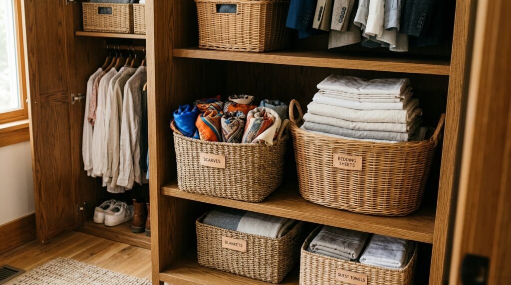 baskets storing items in closet 202605030939