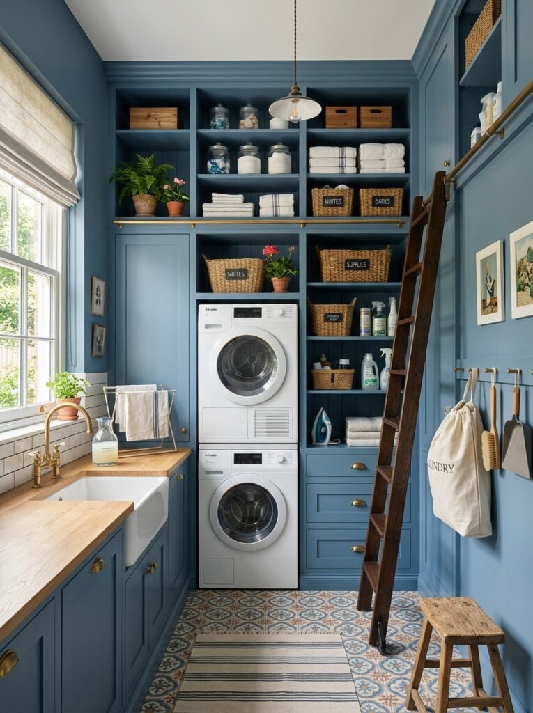 14 Smart Laundry Room Organization Ideas That Actually Work blue laundry room with storage