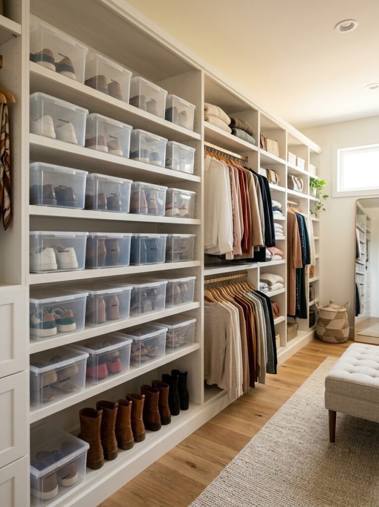 20 Closet Organization Ideas For a Neat and Tidy Space closet with clear storage bins 202606151224
