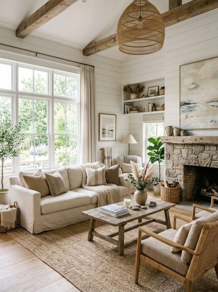 coastal living room with neutral palette 