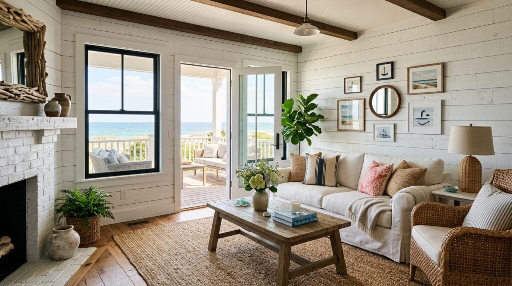 coastal living room shiplap walls 202605122107