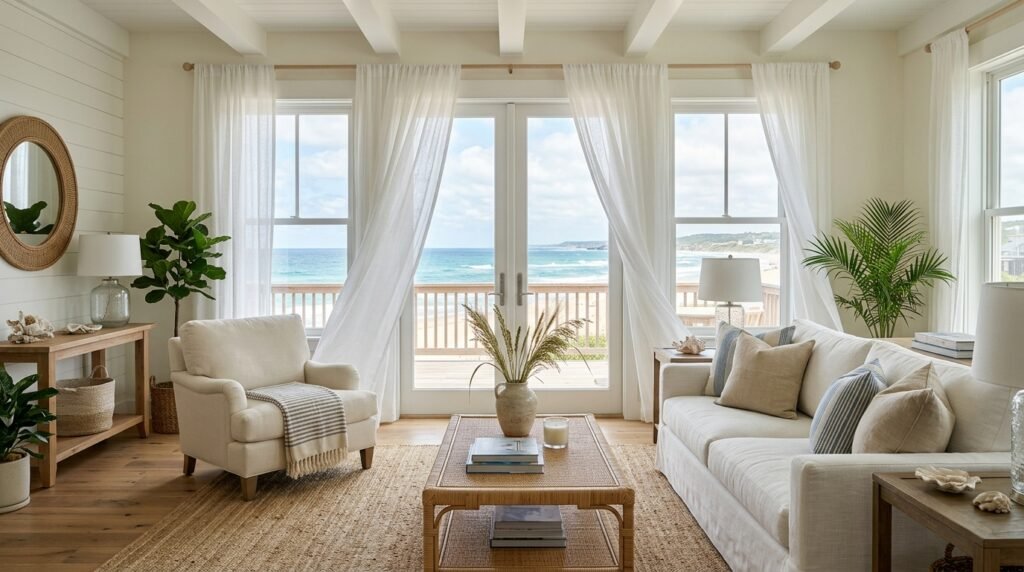 coastal living room with curtains 202605122101
