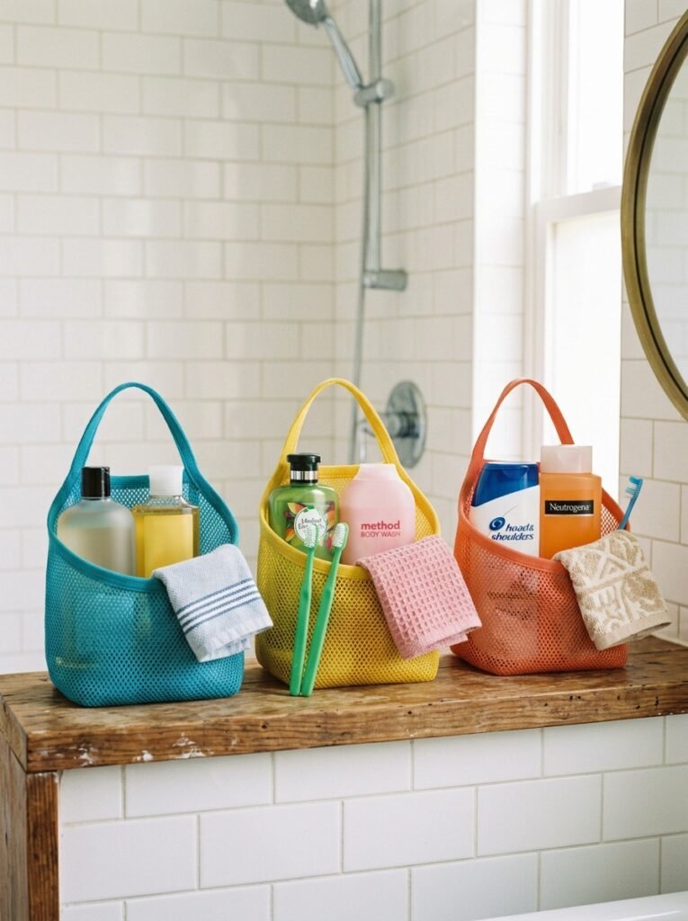 mesh shower totes for a shared bathroom