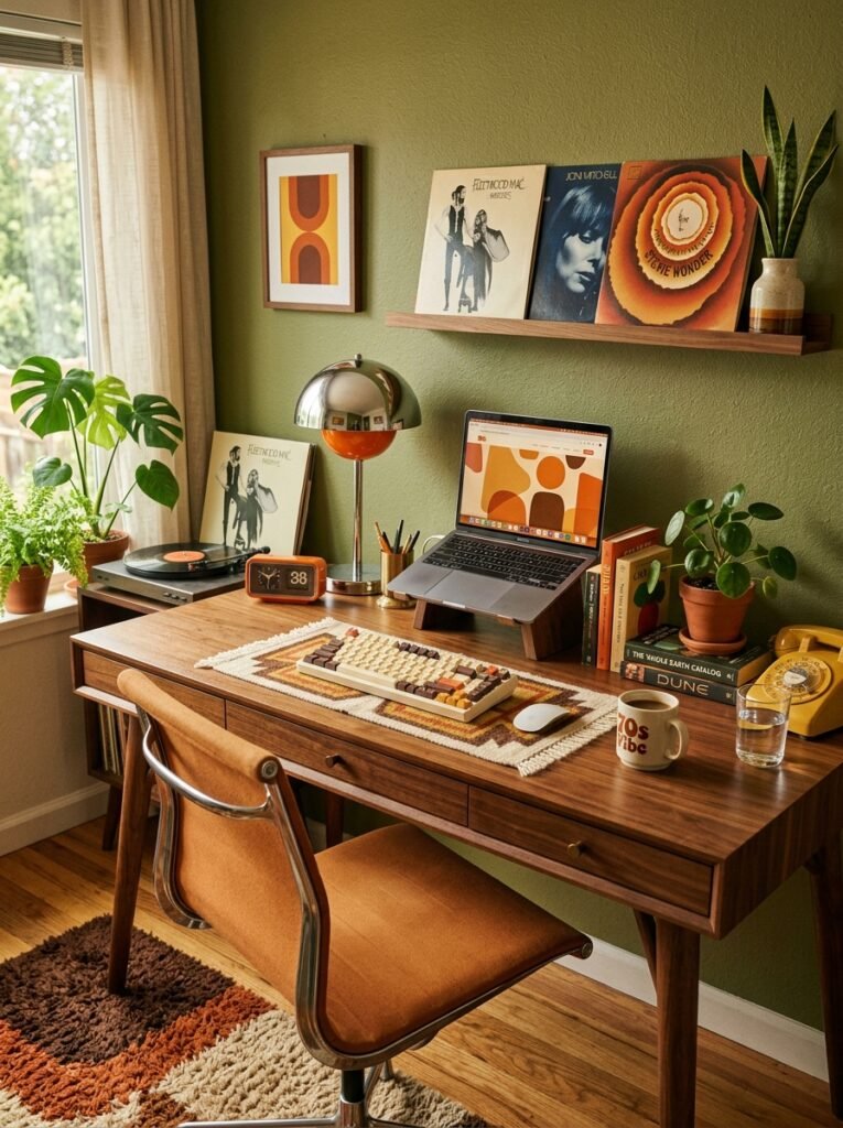 15 Aesthetic Desk Setup Ideas For a Stylish Office retro 70s style desk setup