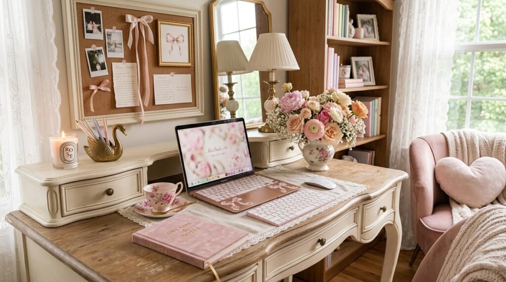 feminine romantic workspace desk 202605201744