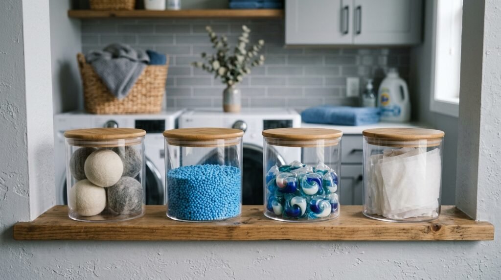 14 Smart Laundry Room Organization Ideas That Actually Work four containers with bamboo lids 202605160835