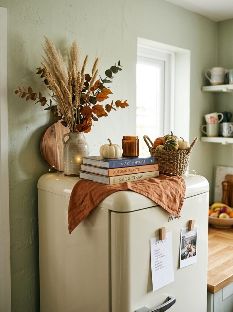 seasonal decor top of fridge