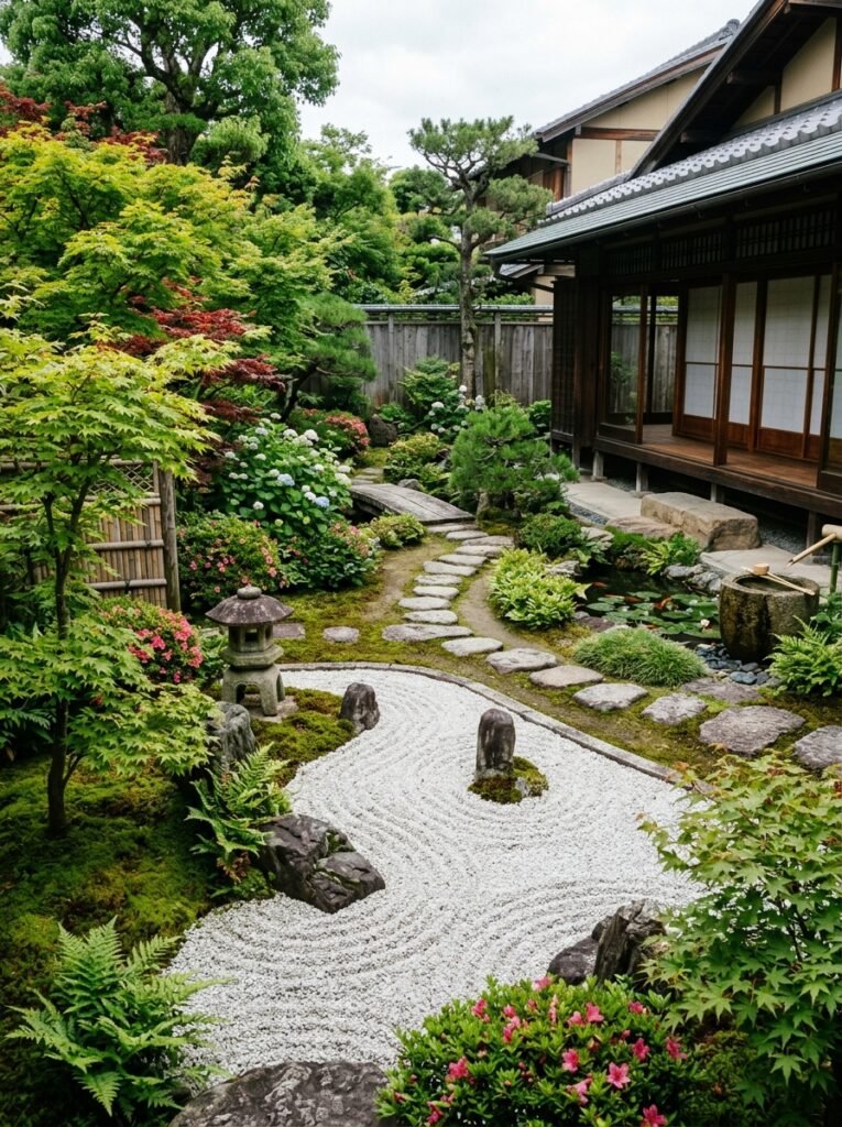 garden layout with zen garden 