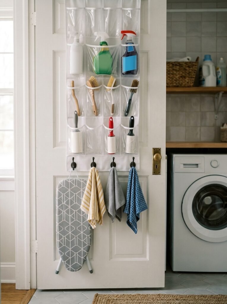 over the door organizer on a laundry room door
