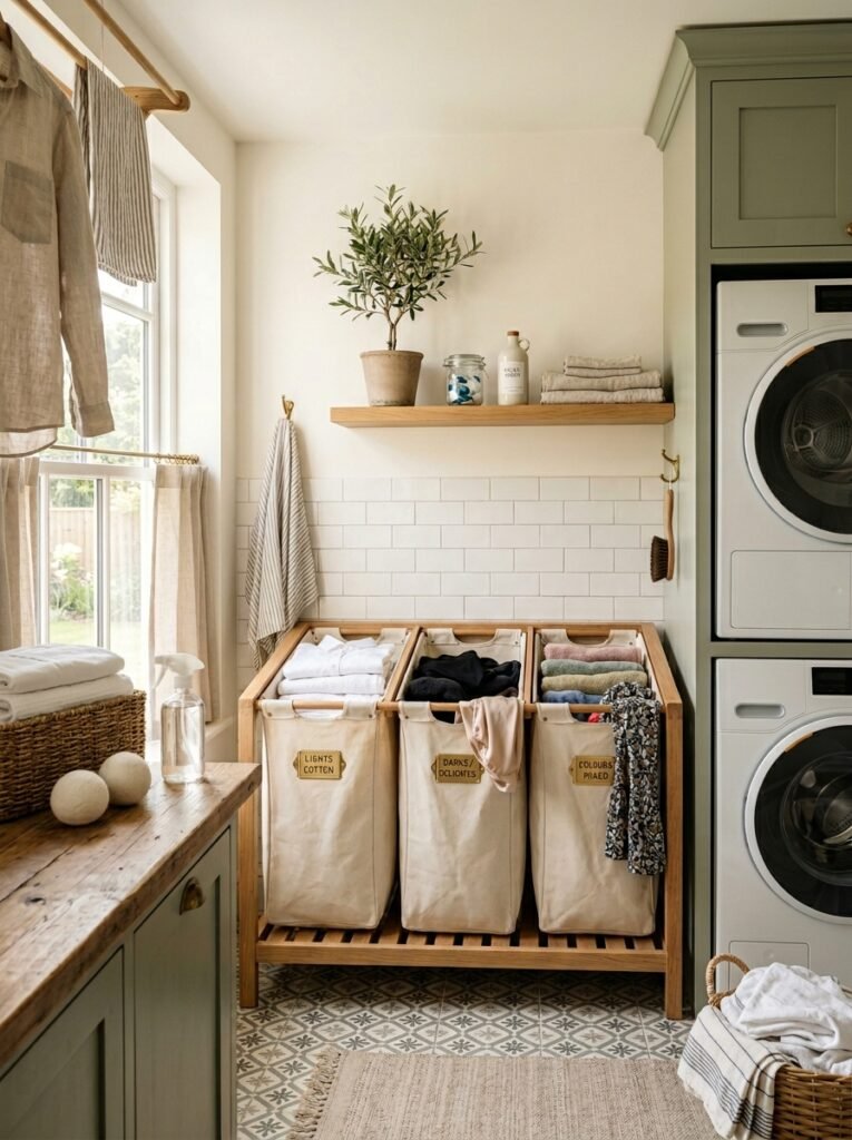 14 Smart Laundry Room Organization Ideas That Actually Work laundry hamper sorted by color inside laundry room