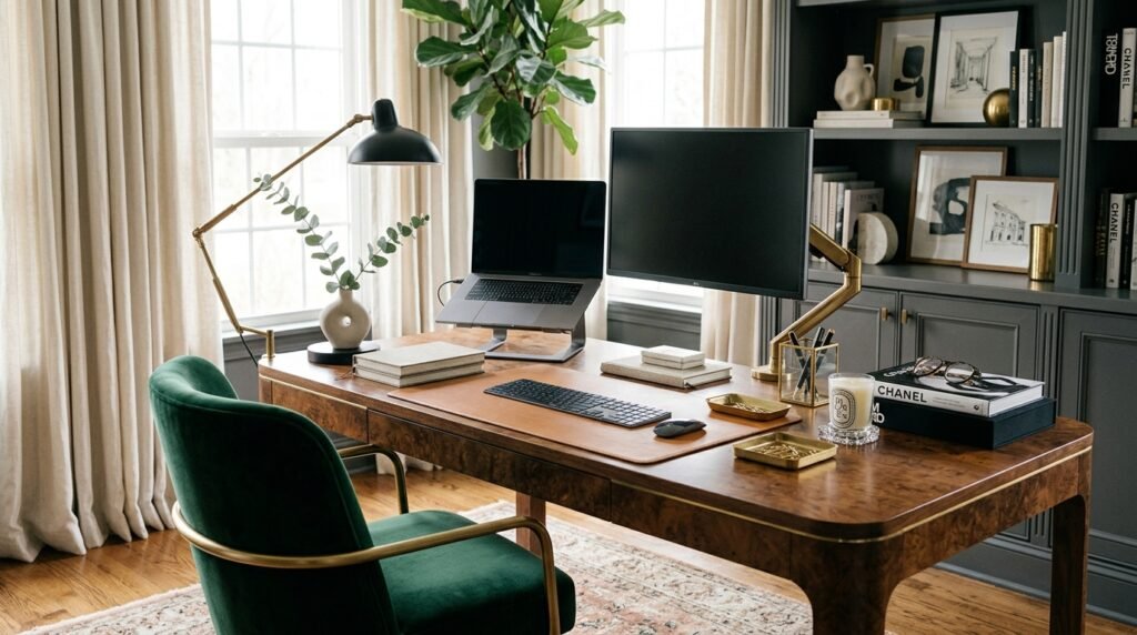 15 Aesthetic Desk Setup Ideas For a Stylish Office luxury home office desk setup 202605201747