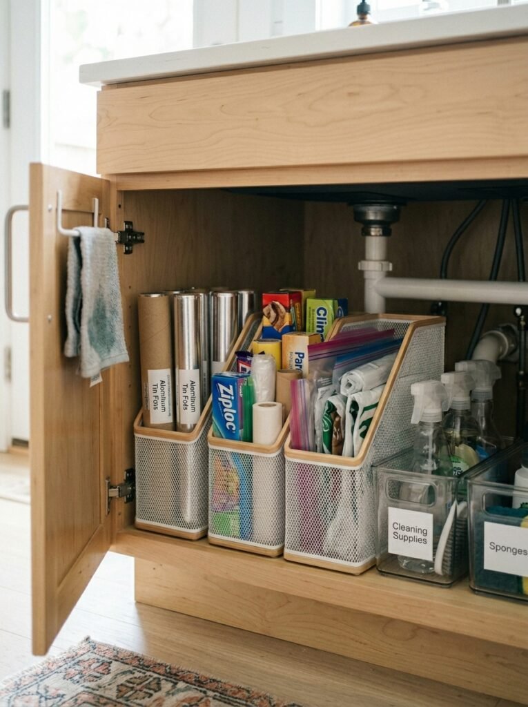 magazine holders inside under sink cabinet