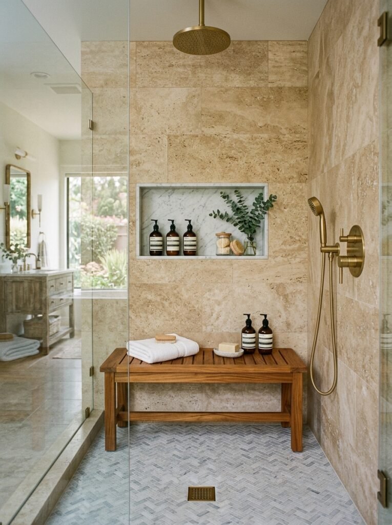 organized shower with bench 202606132105