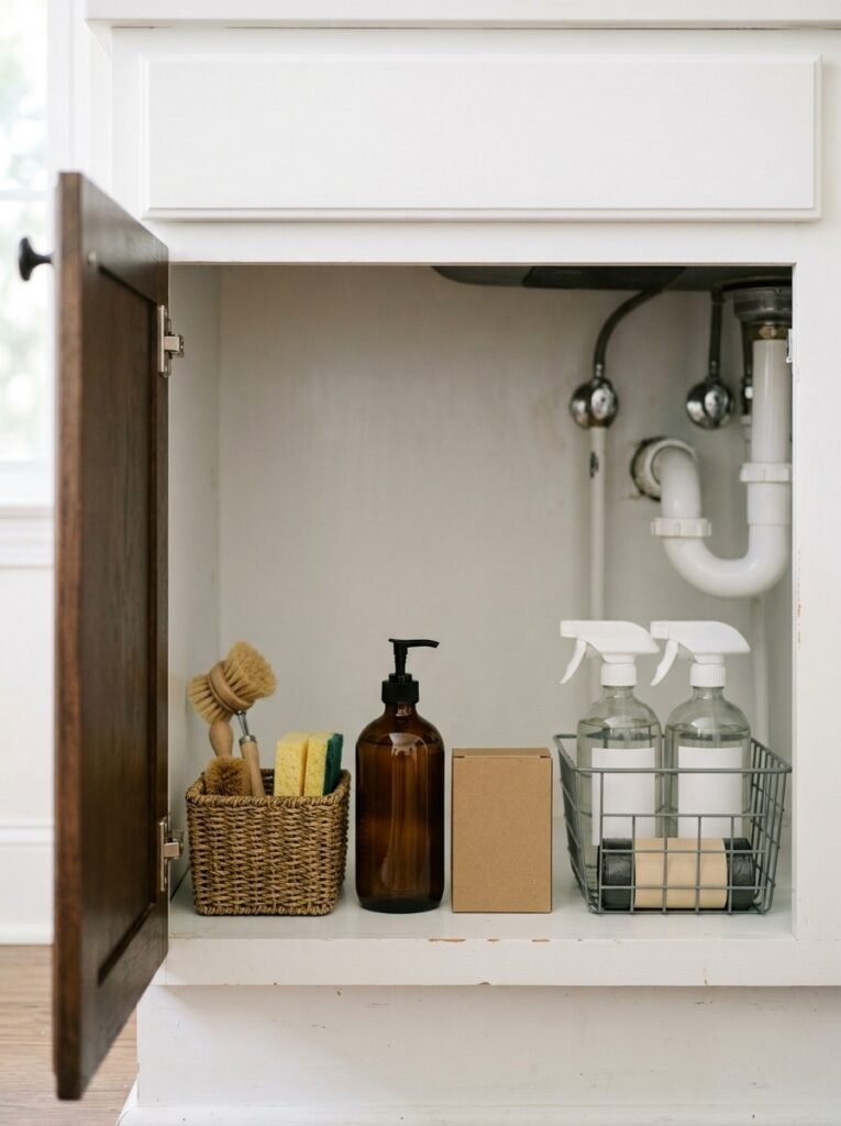 under sink cabinet with only kitchen essentials