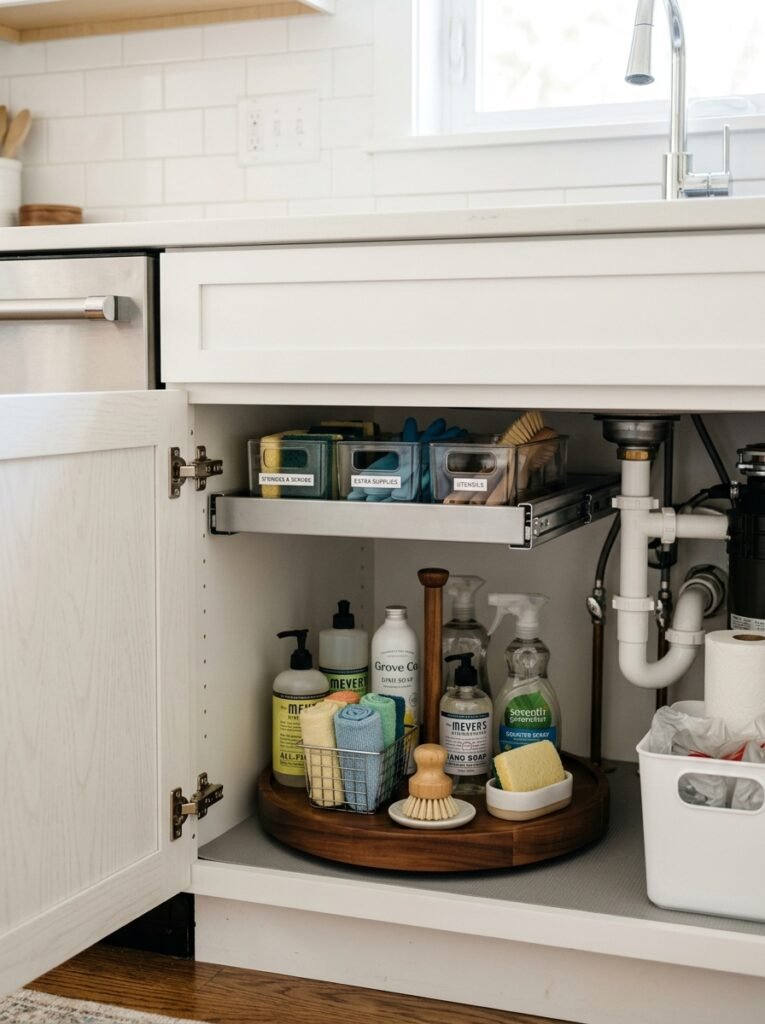 lazy susan inside under sink cabinet