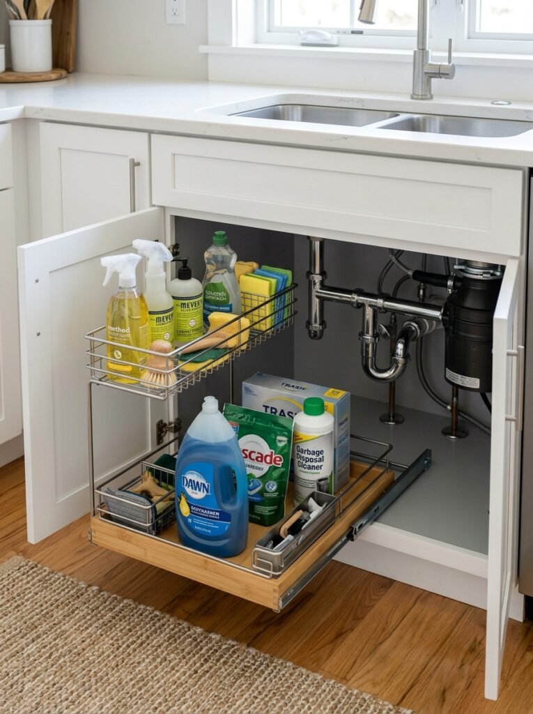 pull out organizers inside under sink cabinet