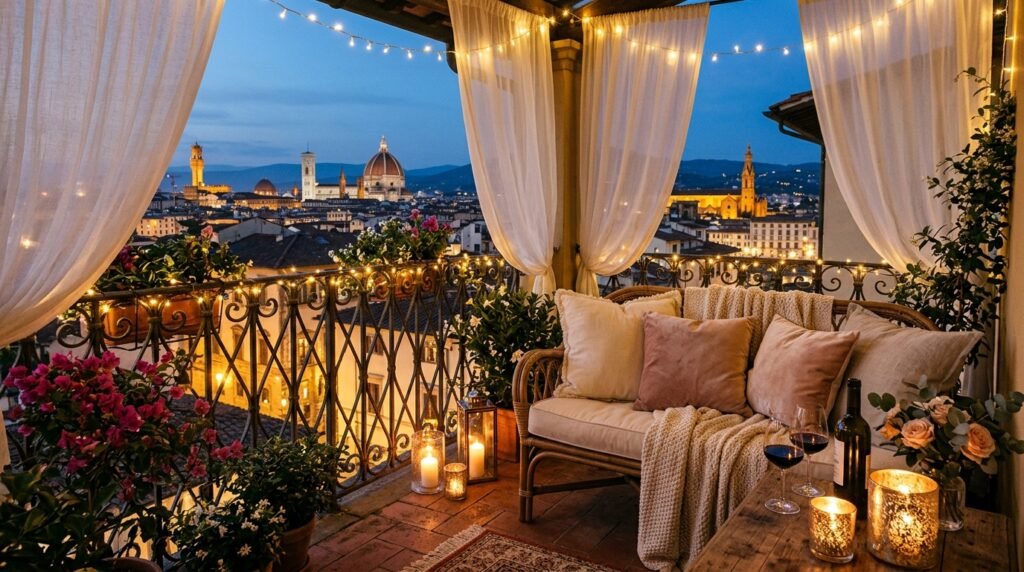 romantic balcony with fairy lights 202605261742
