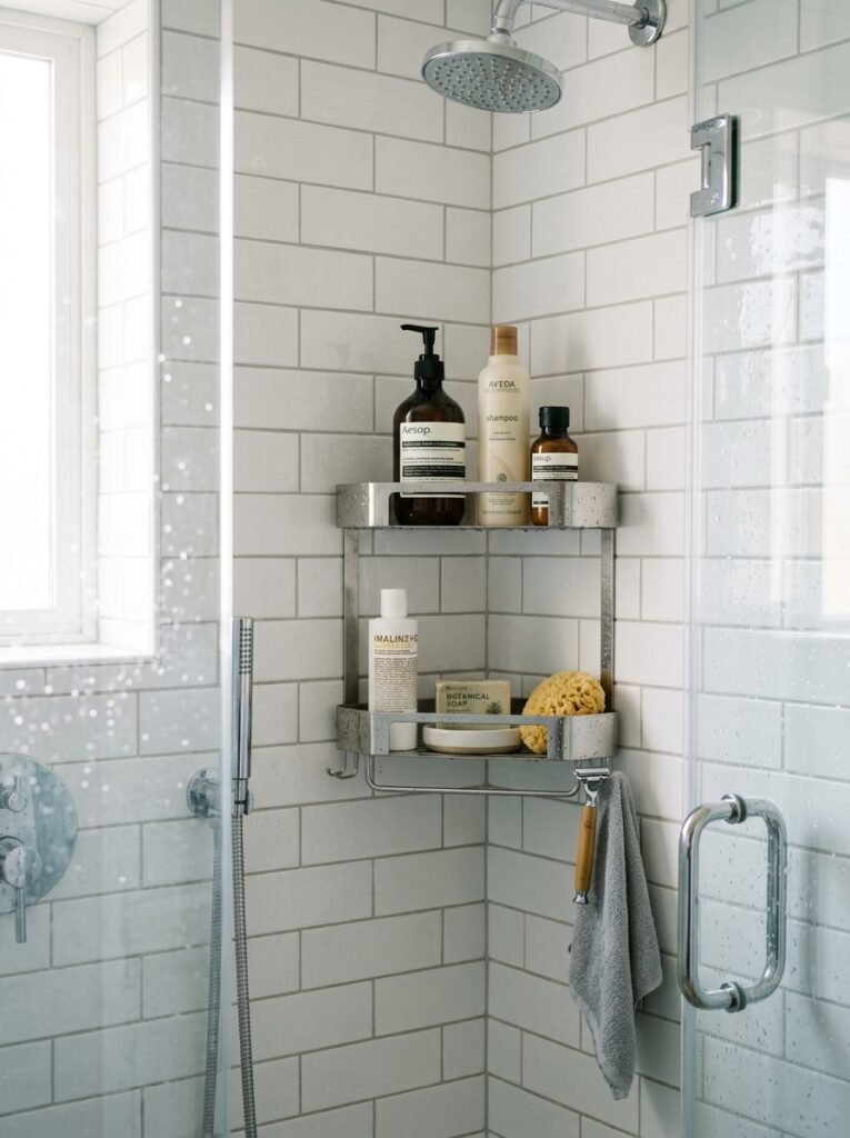 9 Shower Storage Ideas To Keep Your Shower Neat & Organized corner shower caddy inside shower