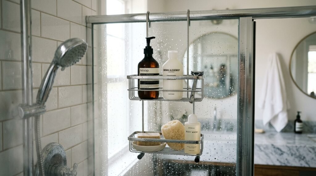 shower caddy over glass enclosure 202605061100
