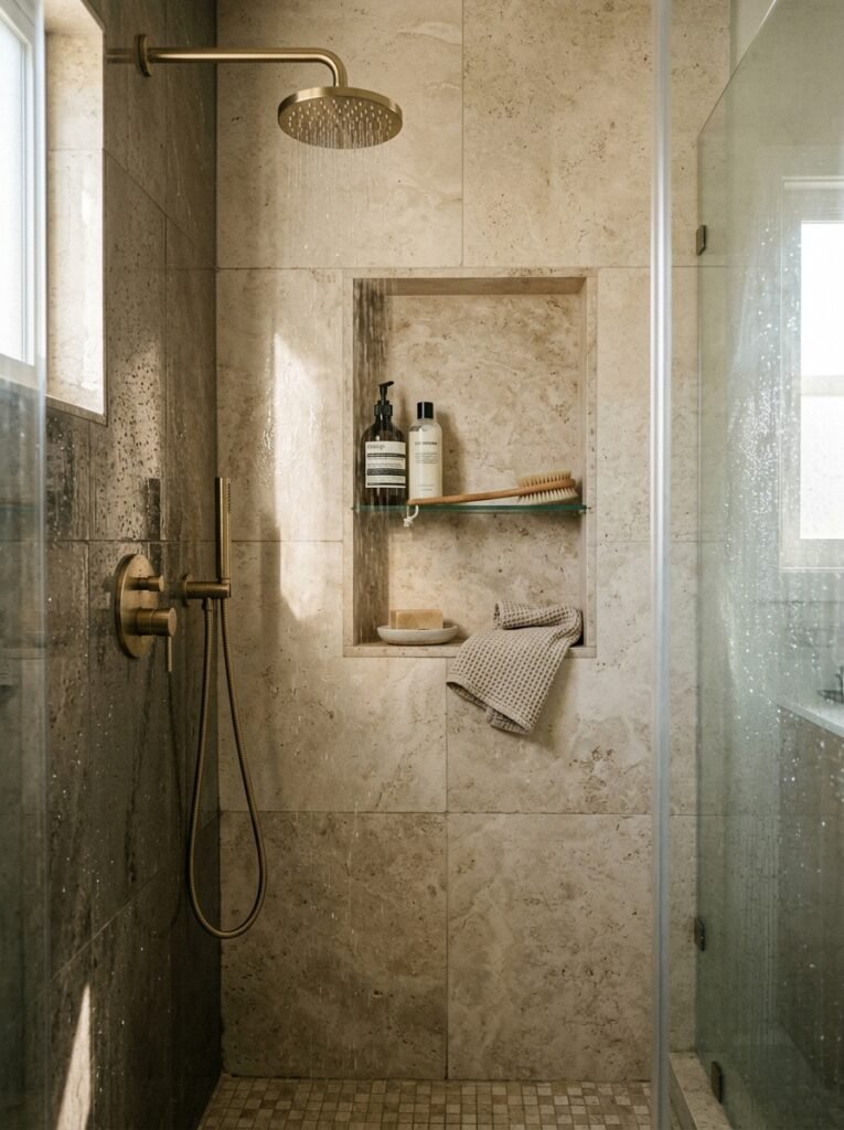 9 Shower Storage Ideas To Keep Your Shower Neat & Organized wall niche insert inside shower