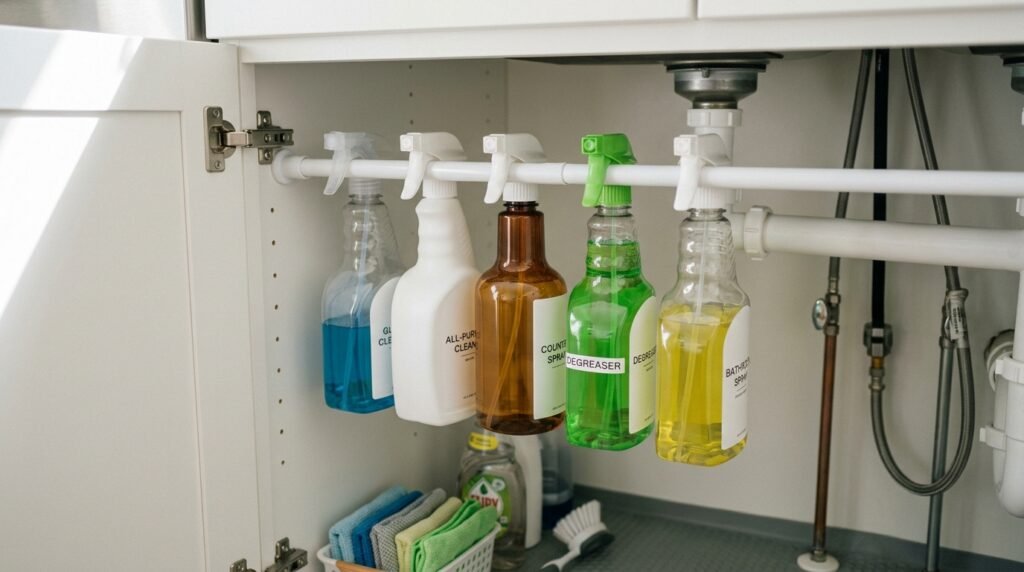 tension rod hanging spray bottles 202605101031