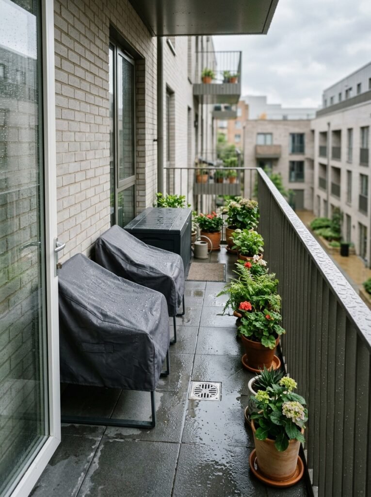 weatherproofed balcony furniture after rain