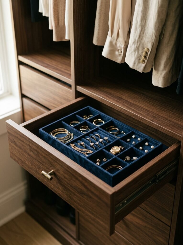 20 Closet Organization Ideas For a Neat and Tidy Space tray storing jewelry in drawer 202606151237