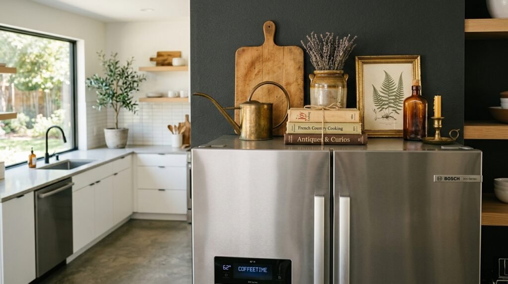vintage decor on modern fridge 202605292234