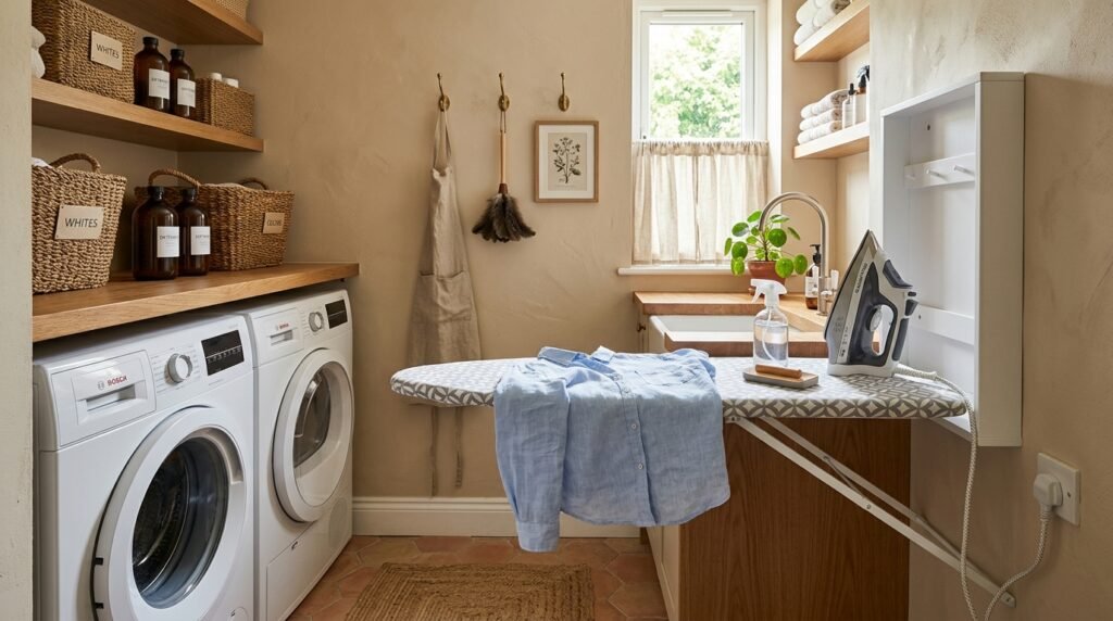 14 Smart Laundry Room Organization Ideas That Actually Work wall mounted ironing board laund… 202605160832