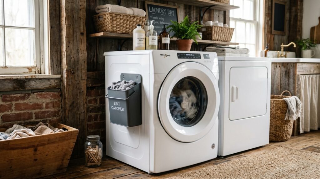 14 Smart Laundry Room Organization Ideas That Actually Work washing machine with lint bin 202605160828