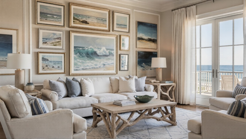 editorial photography of a coastal living room wit ezremove