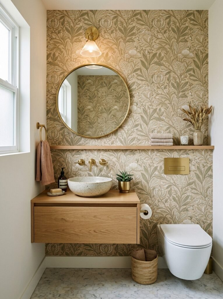 bathroom with statement wallpaper 202606141554