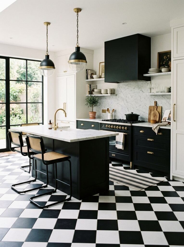 black white kitchen checkered tiles 202606181711