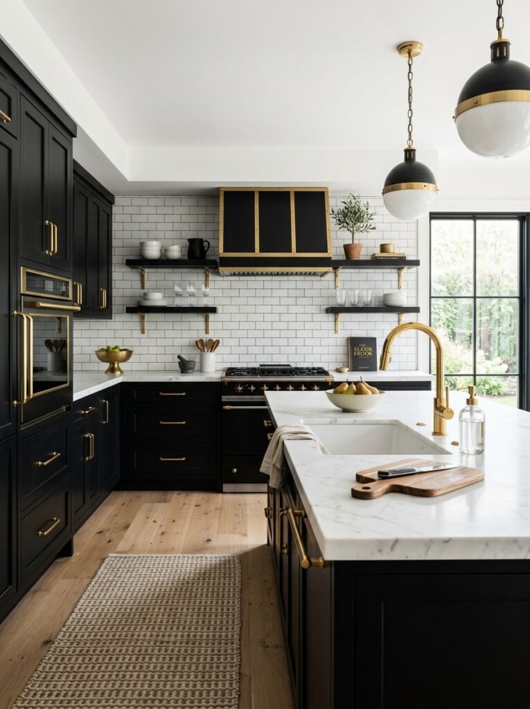 black white kitchen gold accents 202606181741