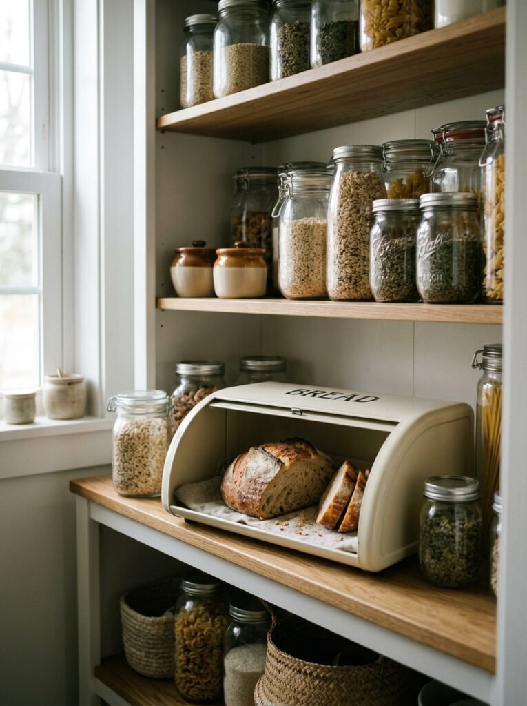 20 Pantry Organization Ideas For a Clean and Clutter Free Kitchen bread box in kitchen pantry
