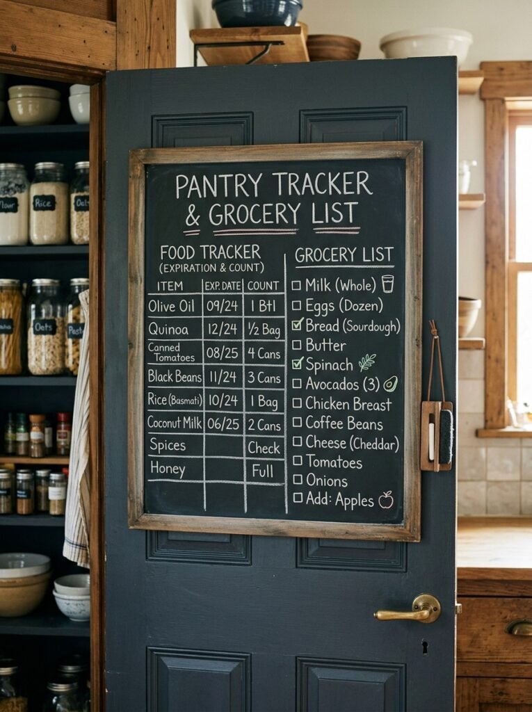 20 Pantry Organization Ideas For a Clean and Clutter Free Kitchen chalkboard on pantry door