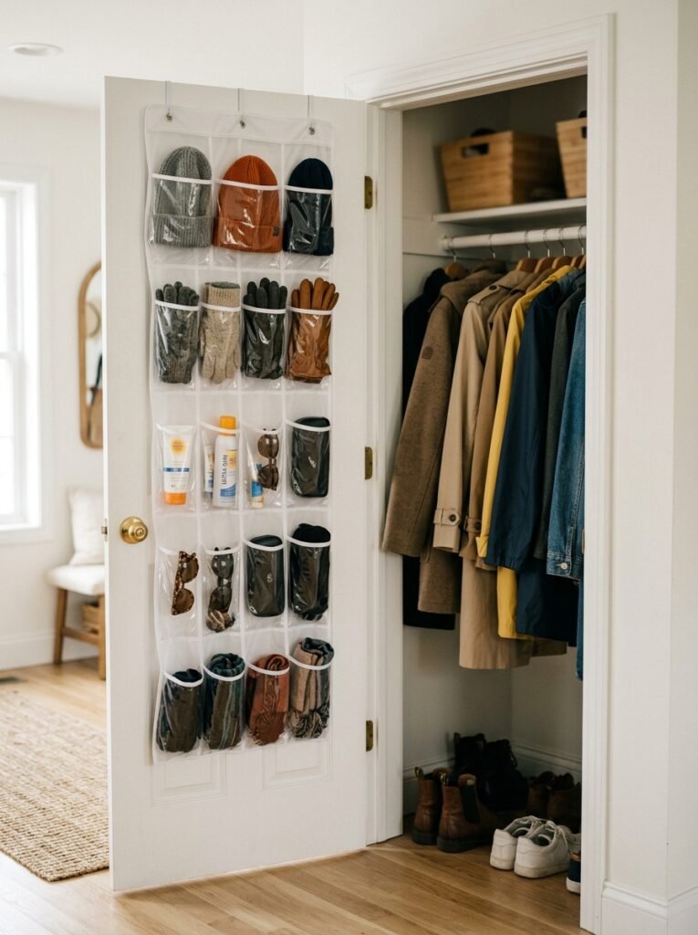 over the door organizer on a coat closet door