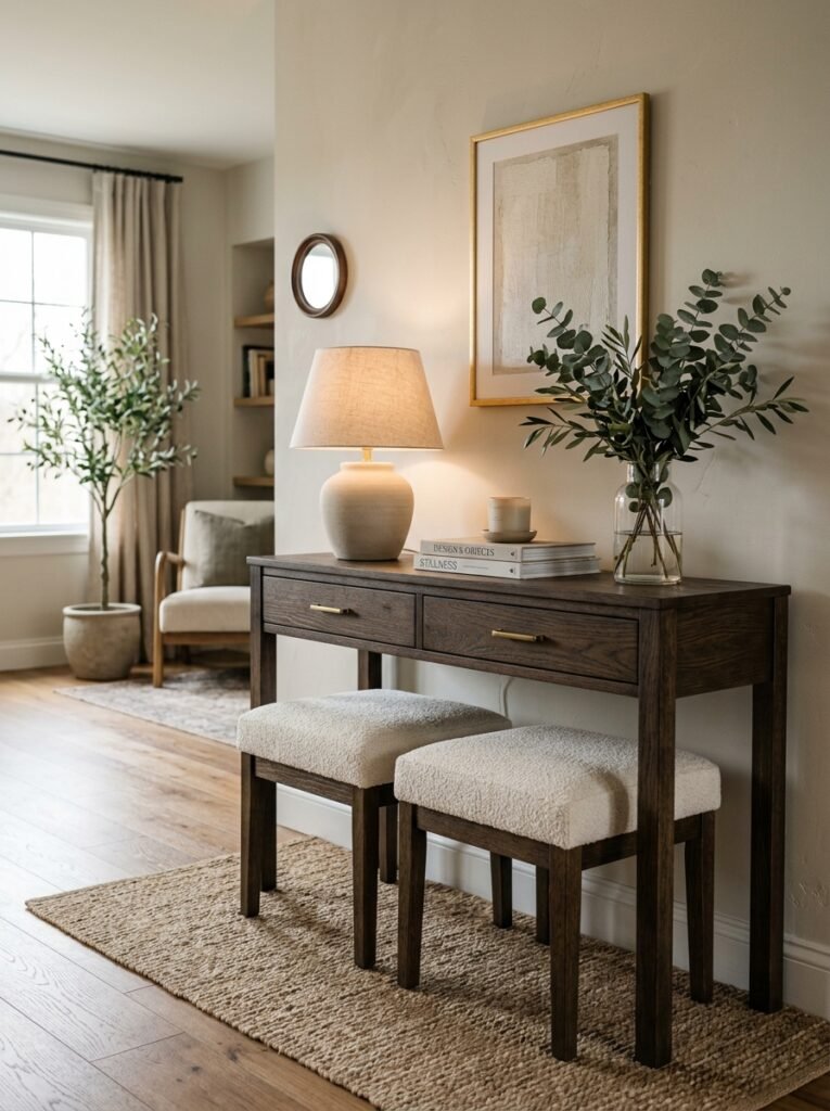22 Console Table Ideas That Make Any Space Feel Designer Made console table with stools