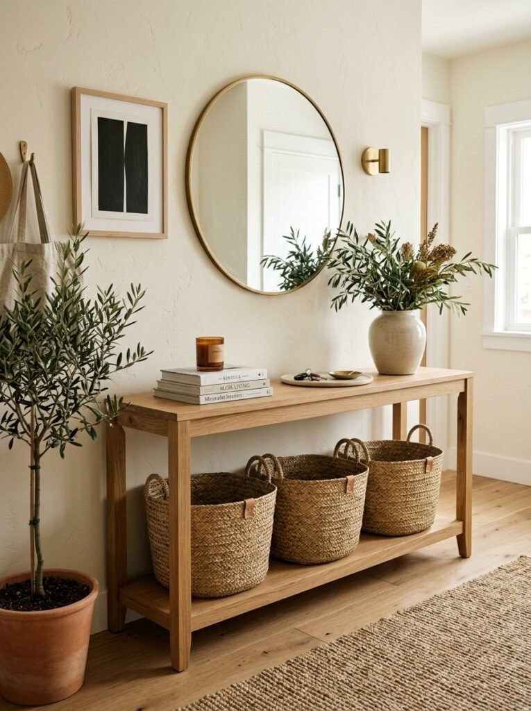 22 Console Table Ideas That Make Any Space Feel Designer Made console table with woven baskets