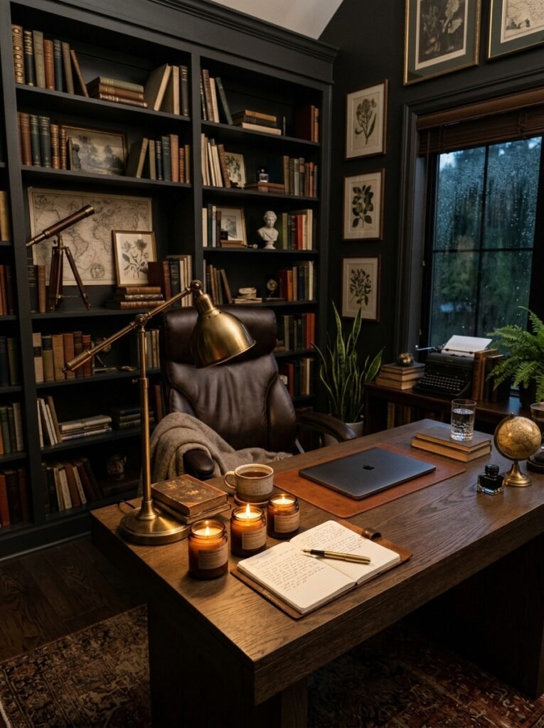 15 Stunning Dark Academia Office Ideas For a Moody Workspace dark academia home office 202606141534