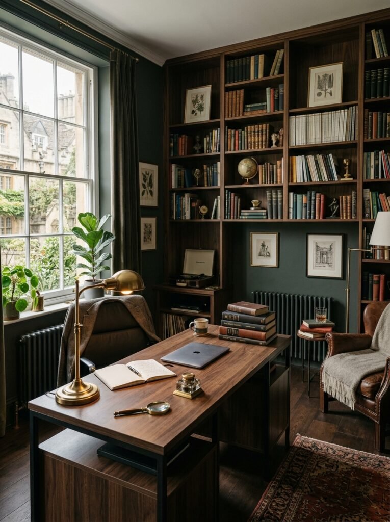 15 Stunning Dark Academia Office Ideas For a Moody Workspace dark academia home office interior 202606141527