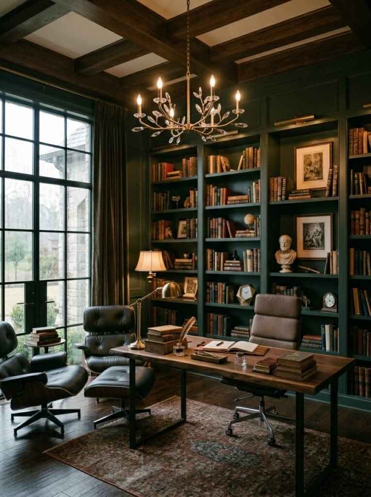15 Stunning Dark Academia Office Ideas For a Moody Workspace dark academia home office interior 202606141529