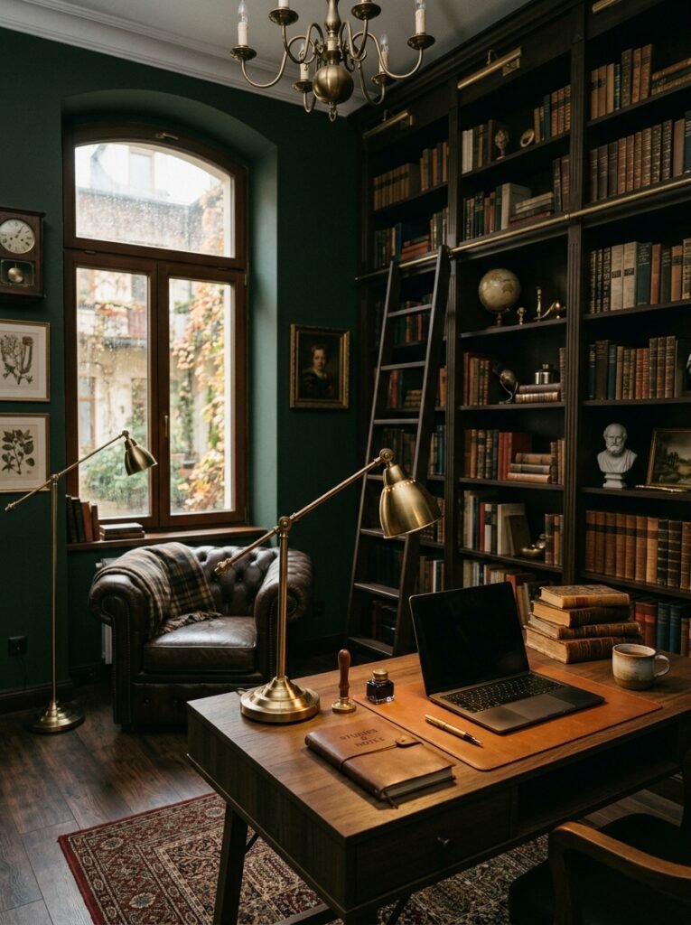 15 Stunning Dark Academia Office Ideas For a Moody Workspace dark academia home office interior 202606141530