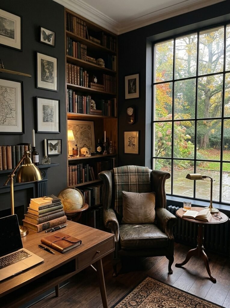 15 Stunning Dark Academia Office Ideas For a Moody Workspace dark academia home office interior 202606141534