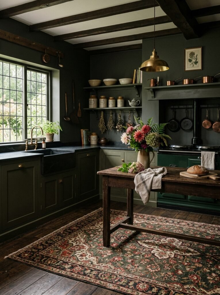 17 Dreamy Dark Cottagecore Kitchen Ideas You'll Absolutely Love dark cottagecore kitchen interior 202606141252