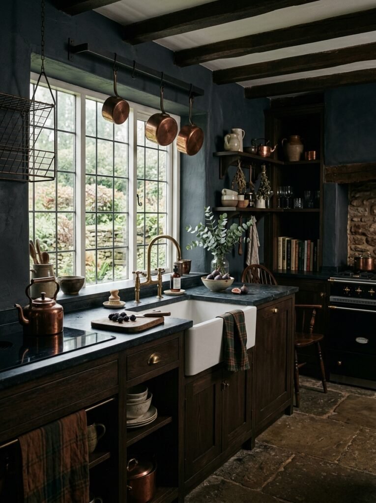 17 Dreamy Dark Cottagecore Kitchen Ideas You'll Absolutely Love dark cottagecore kitchen interior 202606141254