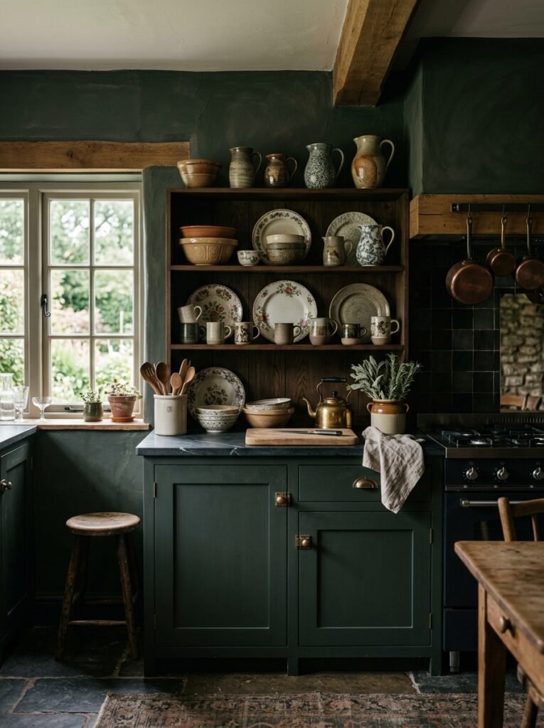 17 Dreamy Dark Cottagecore Kitchen Ideas You'll Absolutely Love dark cottagecore kitchen interior 202606141257
